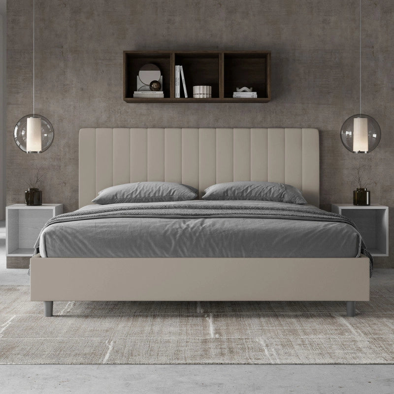 Letto imbottito Matrimoniale 180x200 cm Agueda - Similpelle,Tortora,Con rete