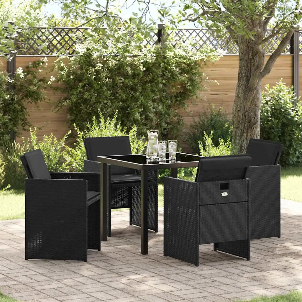 Set da Pranzo per Giardino con cuscino 5 pcs Nero polyrattan