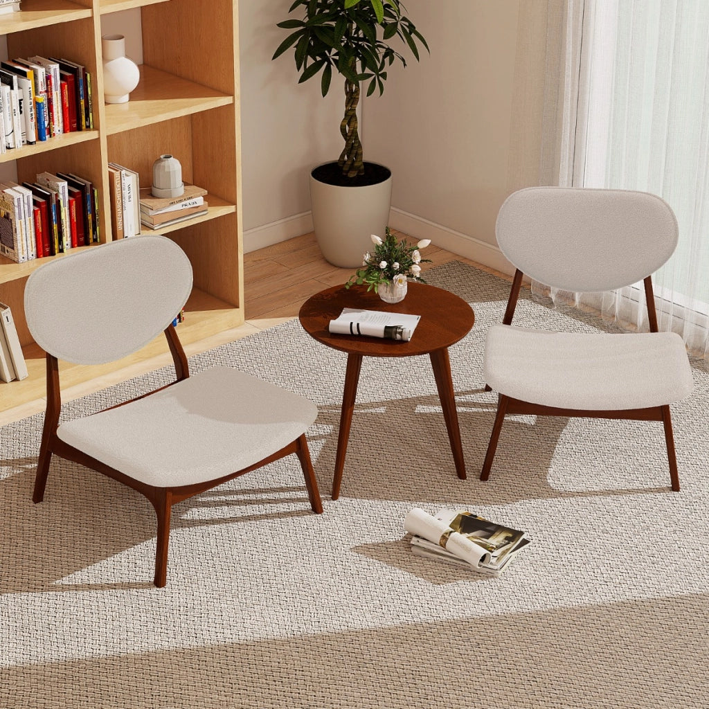 Sedie da salotto imbottite in tessuto di velluto di pecora con struttura in legno massello-Sedie accento in set di 2 con tavolino Beige