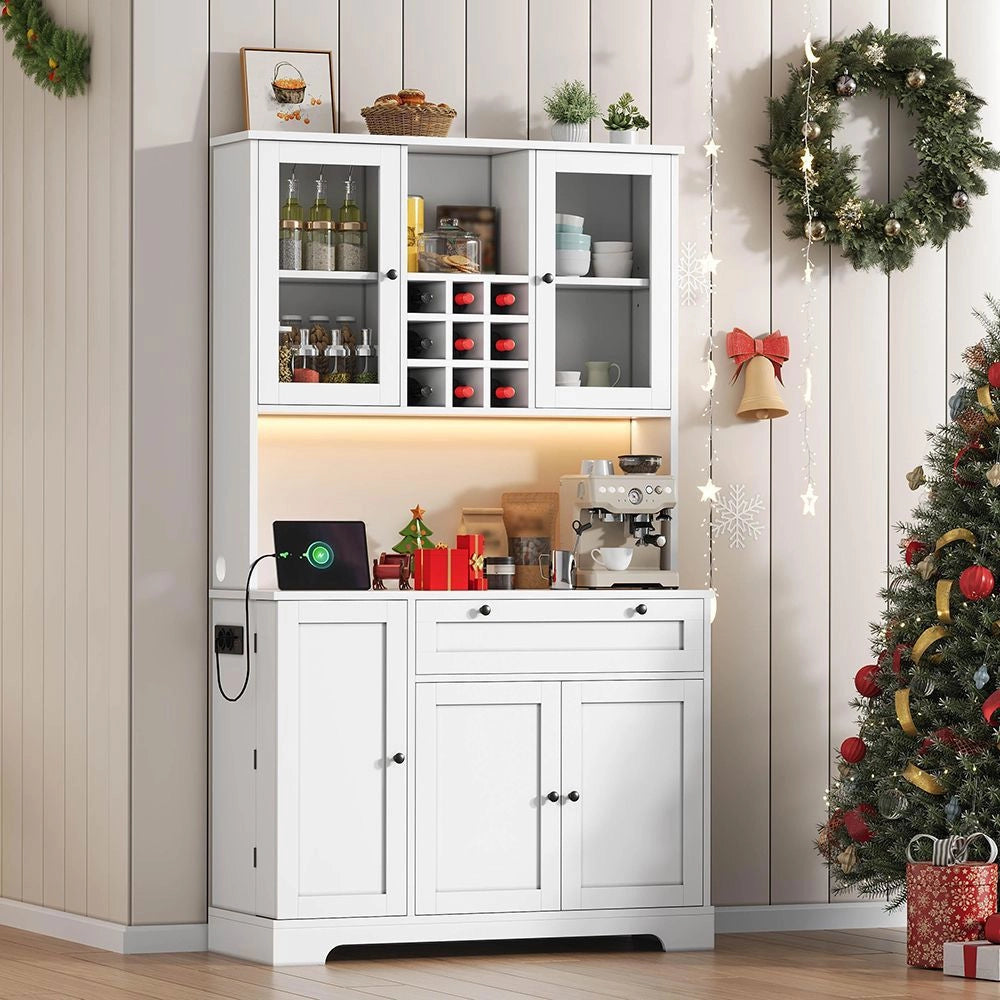Armadio da cucina alto - Xylo - 180¡Á105¡Á40cm - Vetrina con porta, illuminazione LED e presa di corrente