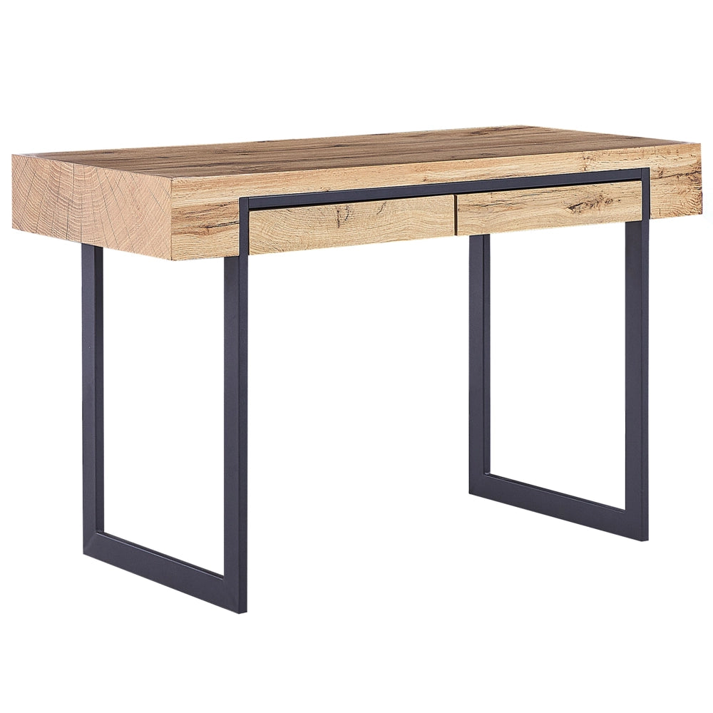 Scrivania da ufficio in legno chiaro con struttura in acciaio MDF Nero 120 x 55 cm con 2 cassetti