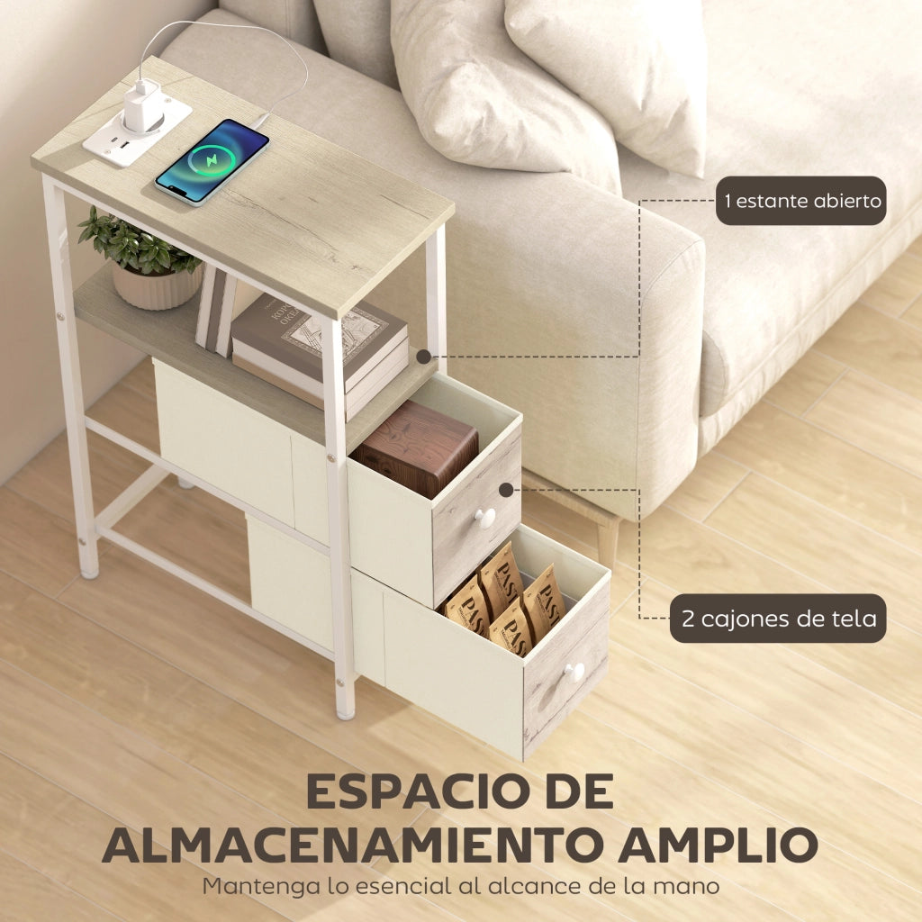 Tavolino da salotto con 2 cassetti e prese USB ¨C ZephMum ¨C Grigio naturale