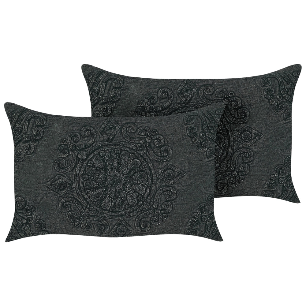 Set di 2 cuscini decorativi stile boho 30 x 50 cm in tessuto grigio scuro per interni