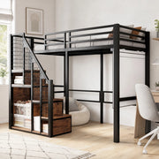 Letto a soppalco 90x200 cm con scala e contenitore in metallo nero