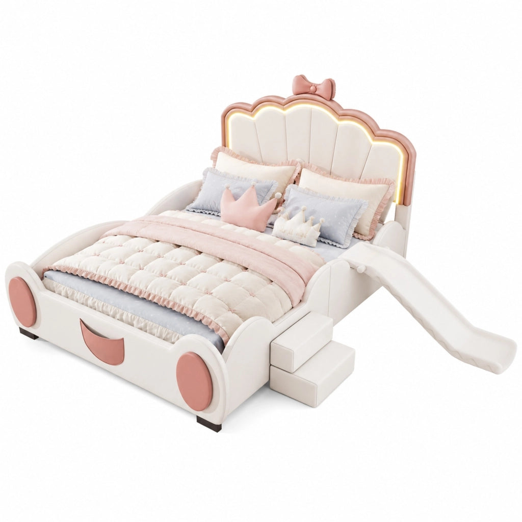 Letto per bambini a farfalla con LED e scivolo 140x200 cm