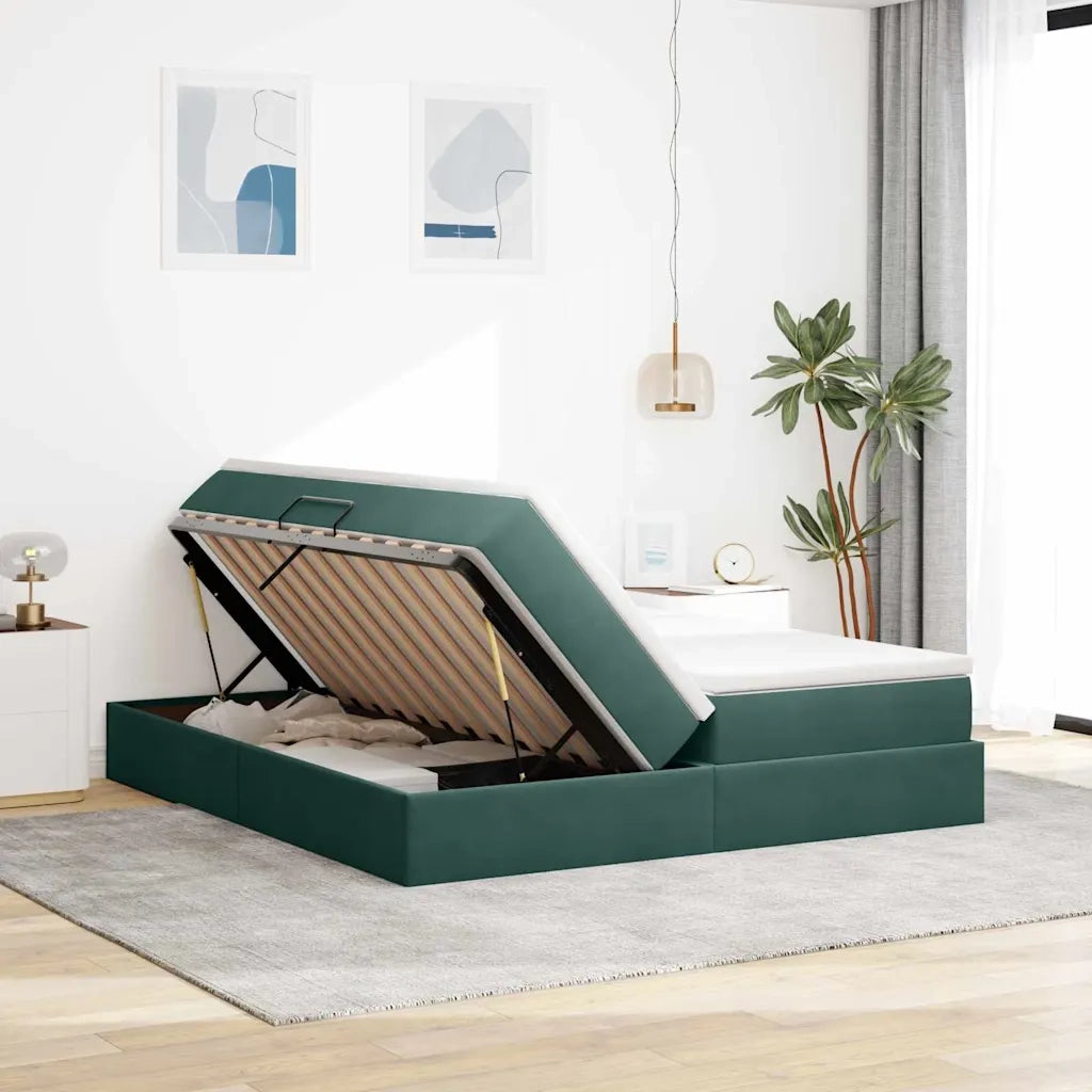 Letto con contenitore e materasso Verde Scuro 200 x 200 cm