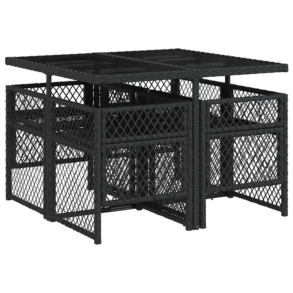 Set da Pranzo da Giardino 5 pz | Set Salotto da Giardino Nero con Cuscini in Polyrattan