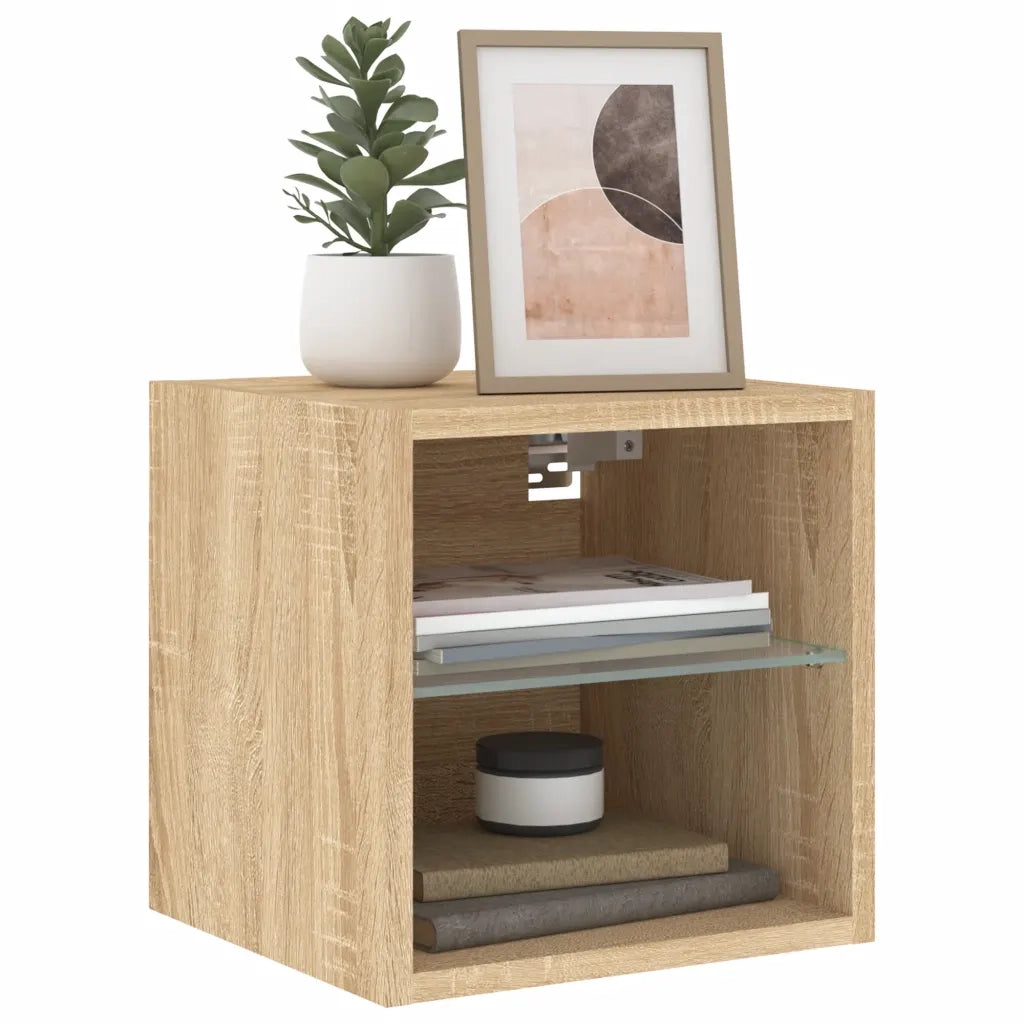 Mobili TV a Parete con Luci LED 2pz-Set di 2 Credenza per TV sospesa Rovere Sonoma 30x28,5x30 cm