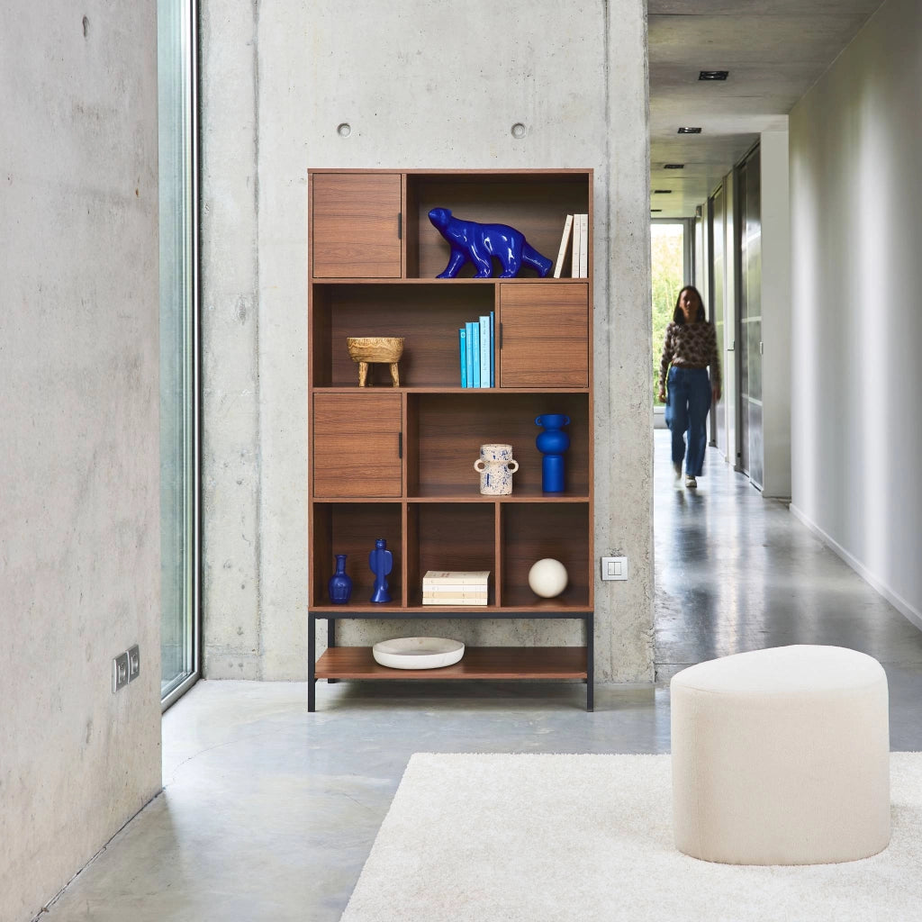 Libreria effetto legno tinto noce, 9 scomparti, noce