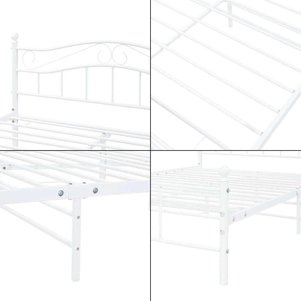 Letto Matrimoniale Florenz in Acciaio con Testiera Alta Decorativa 160 x 200 cm Bianco [en.casa]
