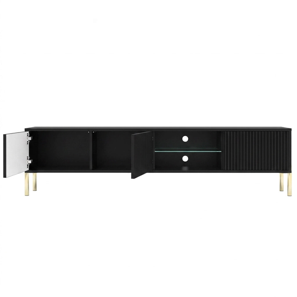 Mobile Porta TV Moderno Con 3 Ante Finitura A Doghe Verticali Vano Centrale Con Passacavi Struttura In Melaminico Per Soggiorno Salotto Design Moderno 175 X 31 X 47 Cm Nero