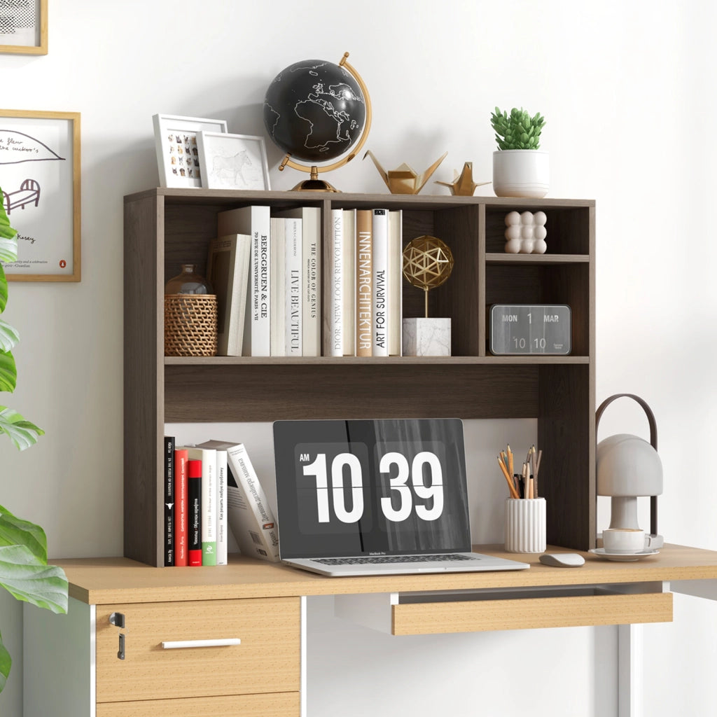 Libreria da scrivania per computer con 4 cubi e scomparto posteriore aperto-Organizzatore di stoccaggio per scrivania Grigio
