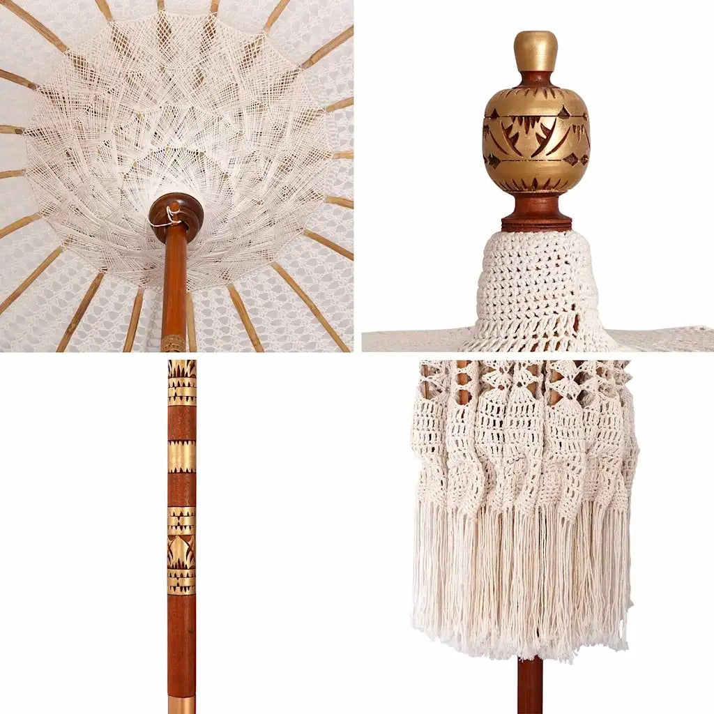 Parasol in macramè Crema 190 x 190 x 260 cm 42006469