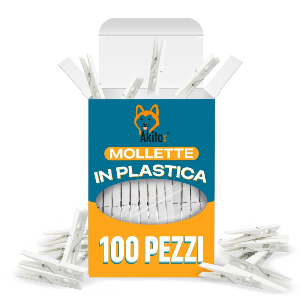 Mollette Bucato Akitaink 100 Pezzi Plastica Bianche Robuste