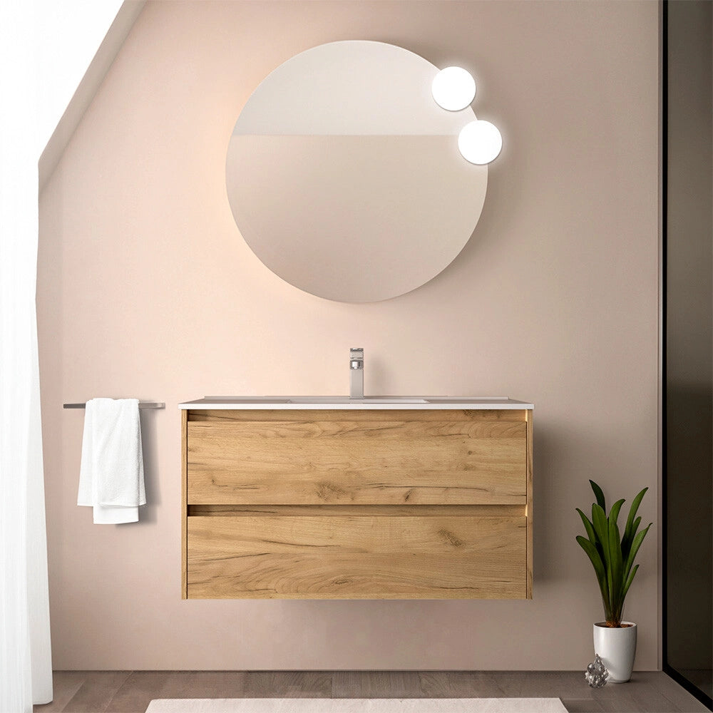 Mobile bagno sospeso 90 cm rovere africa con lavabo ad incasso Gaya