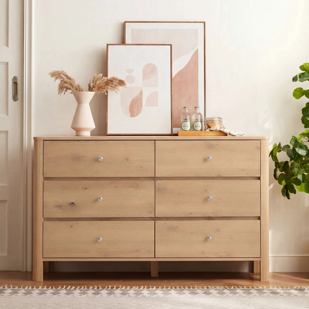 Cassettiera con 6 cassetti e guide in metallo, per soggiorno e camera da letto, in truciolare rovere, 120 × 40 × 80 cm