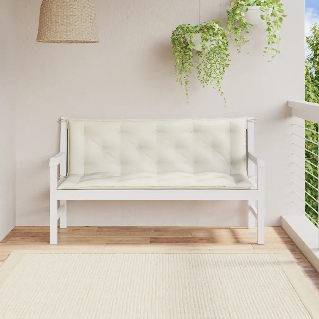 Cuscini Panca Giardino 2 pz-Set di 2 Cuscini per panchina da esterno Crema M¨¦lange 150x50x7 cm Tessuto