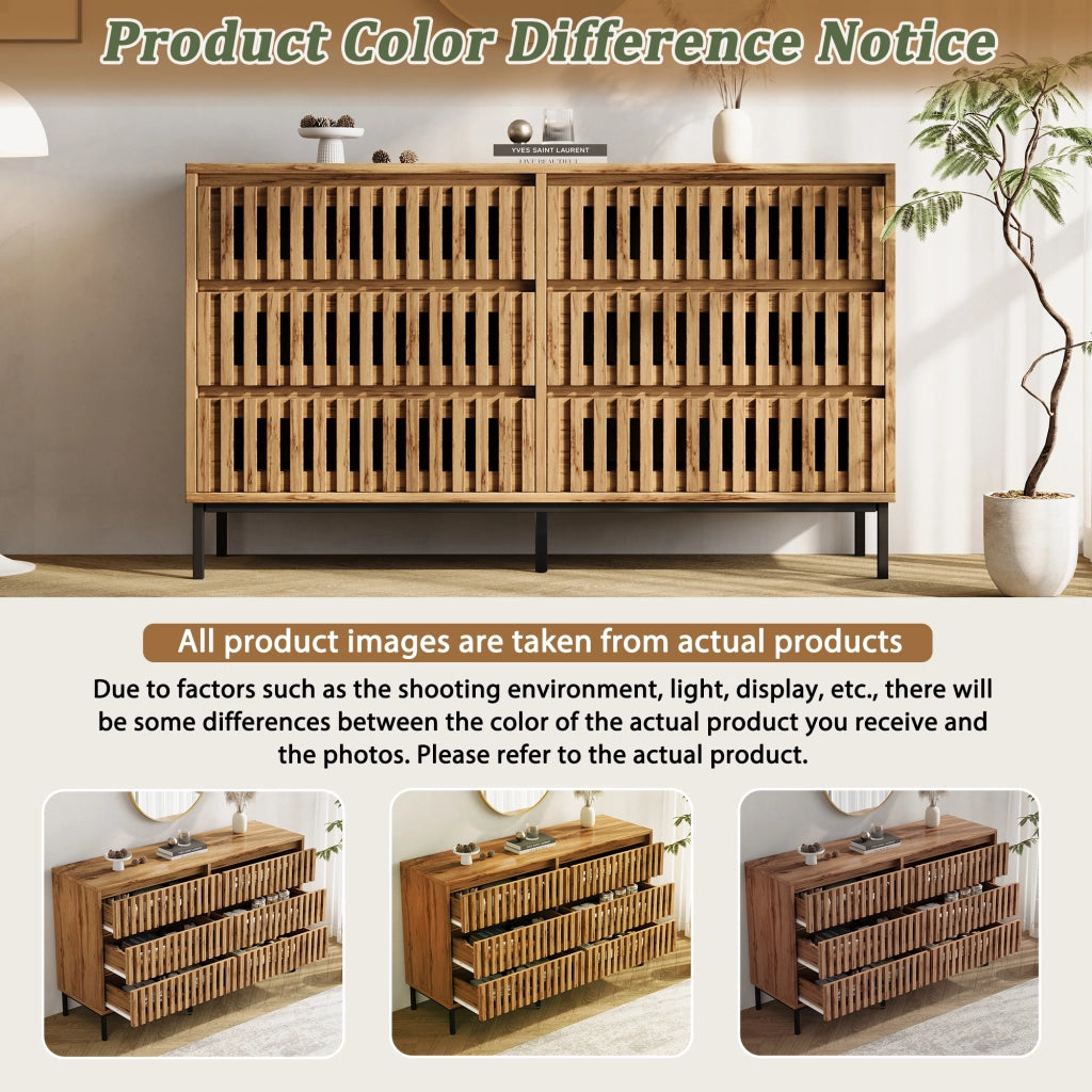 Credenza con 6 cassetti e 5 piedi con supporto centrale regolabile per soggiorno e camera da letto 120 × 40 × 81 cm
