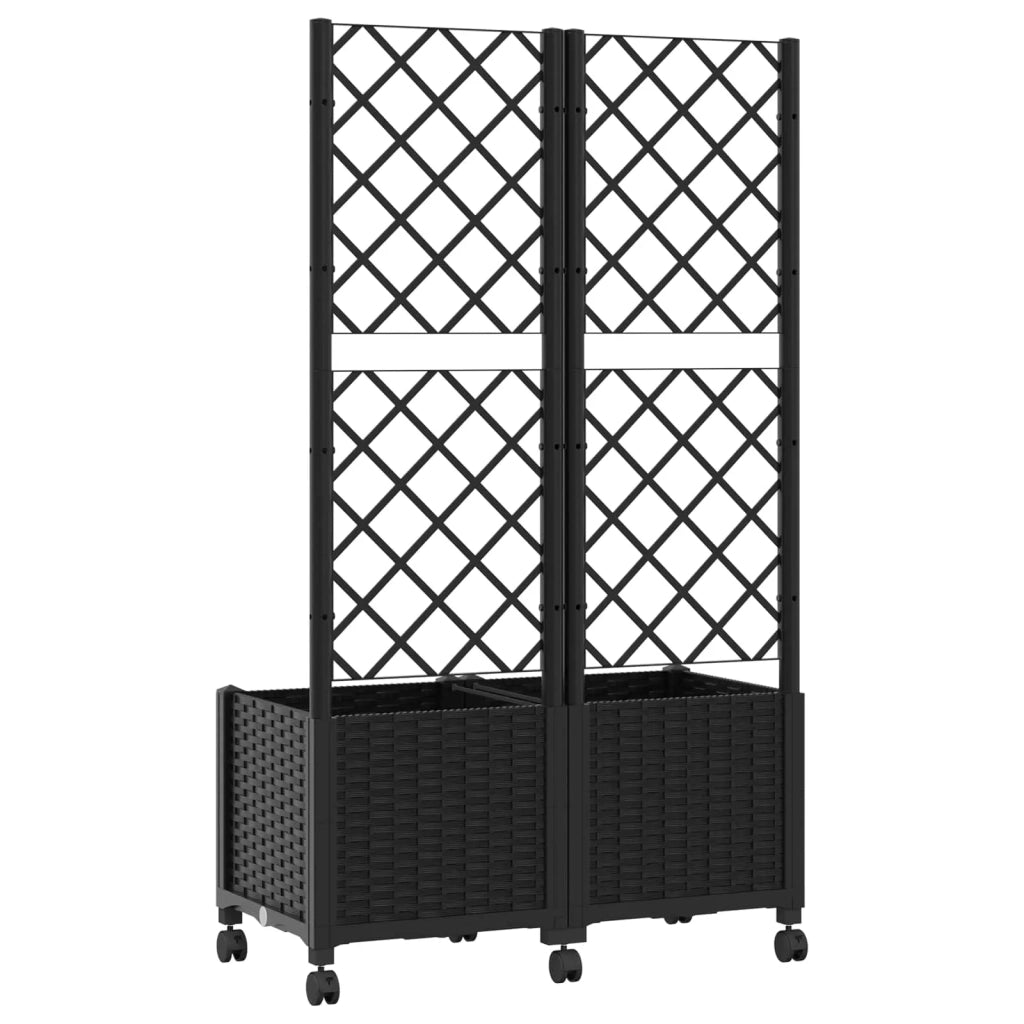 Vaso da giardino con grigliato e ruote Nero 80 x 40 x 146 cm PP 3422970