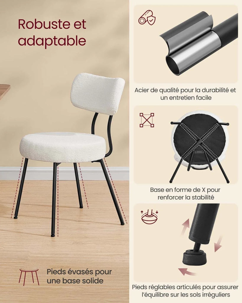Sedie da pranzo set da 2 tessuto felpato schienale curvo sedie da cucina imbottite struttura moderna in acciaio soggiorno/spogliatoio bianco 12_0004987