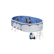 Piscina fuori terra ovale in acciaio con filtro a sabbia e skimmer, 730x375x120 cm con scaletta sicurezza - GRE