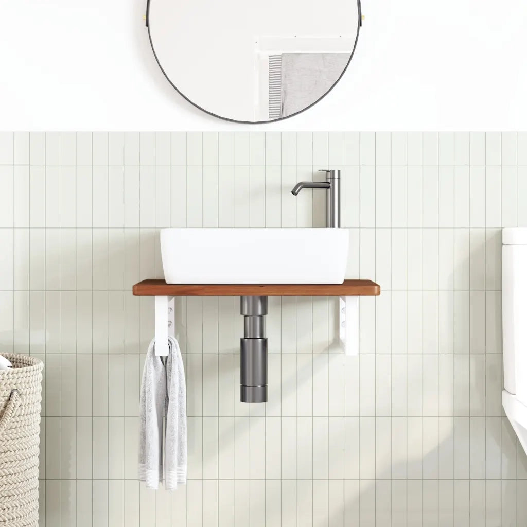 Ripiano a Parete per Lavabo-Mensole a Muro in Acciaio e Massello di Rovere 665948