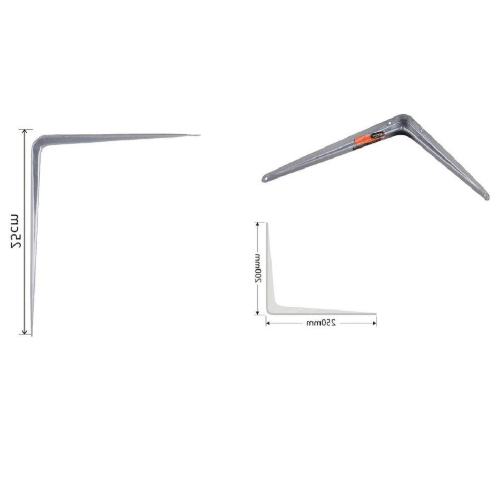 Trade Shop - Set 2pz Reggimensola Supporto Staffa Triangolo Mensola Metallo 25cm Grigio 91264 -