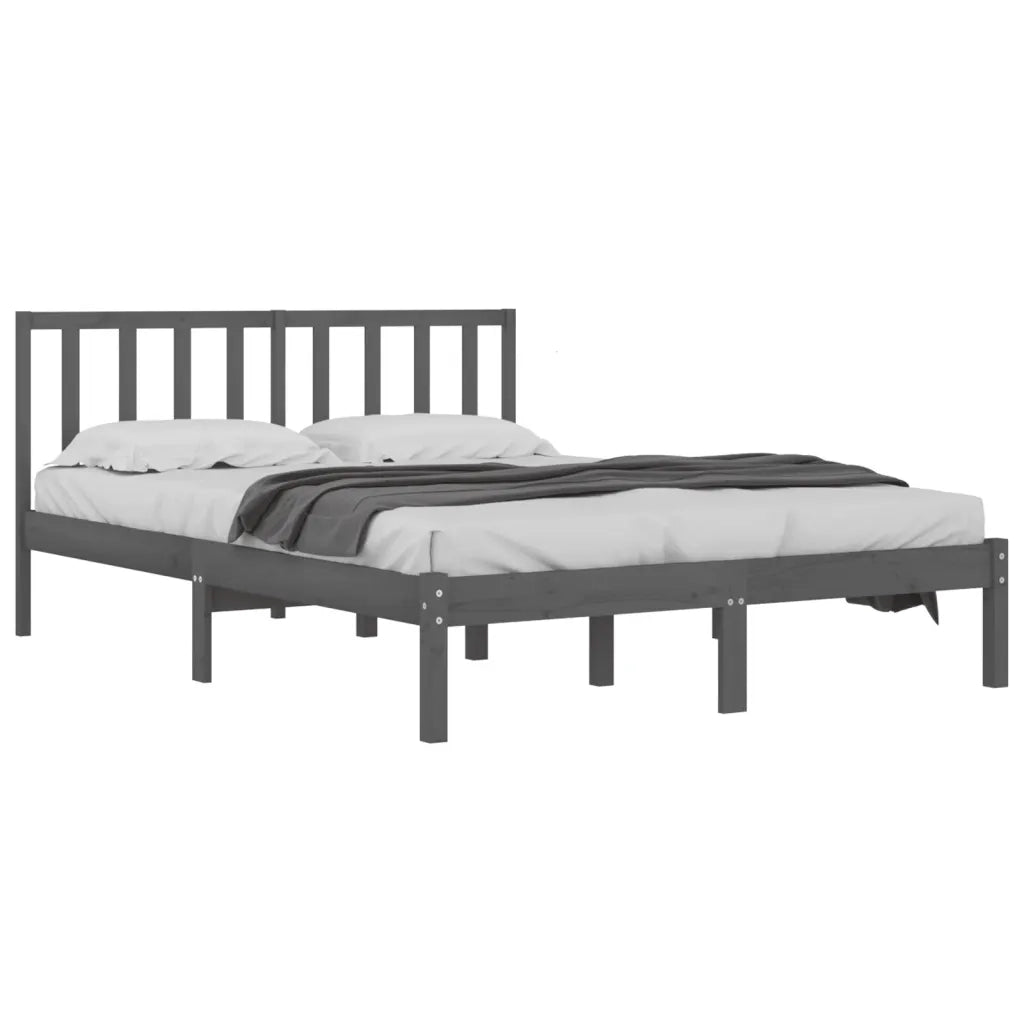 Letto matrimoniale | Letto per adulti | Giroletto Grigio in Legno Massello di Pino 200x200 cm