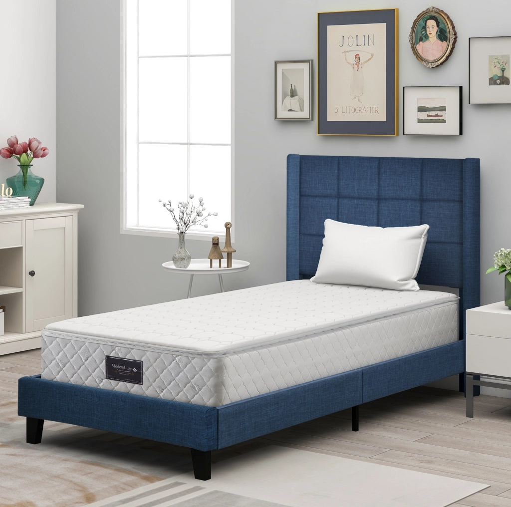 Letto imbottito 90x200 cm blu con materasso a molle H3