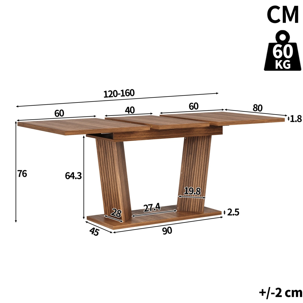 Tavolo da pranzo allungabile 120-160x80 cm marrone scuro
