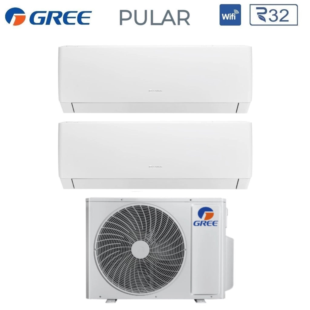 Climatizzatore Condizionatore Gree Dual Split Inverter serie PULAR 9+18 con GWHD(28)NK6OO R-32 Wi-Fi Integrato 9000+18000