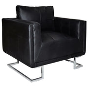 Poltrona sedia design lounge sedile club divano cubo da soggiorno con gambe cromate in pelle sintetica nera 1102044/3