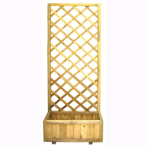 Pannello Grigliato Legno di Pino Impregnato 75x30x180 Con Fioriera Giardino