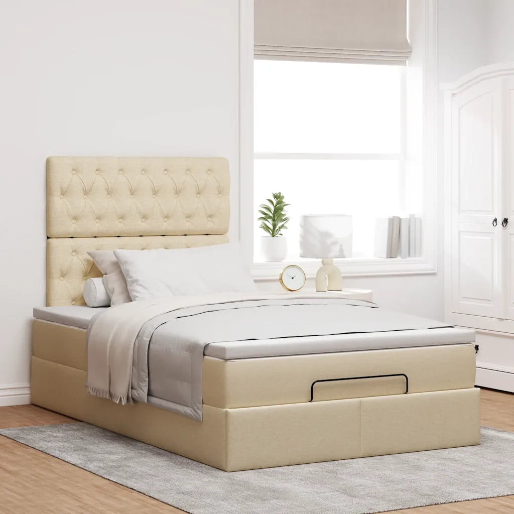Struttura Letto Pouf con Materasso Crema 120x190 cm in Tessuto 3313228