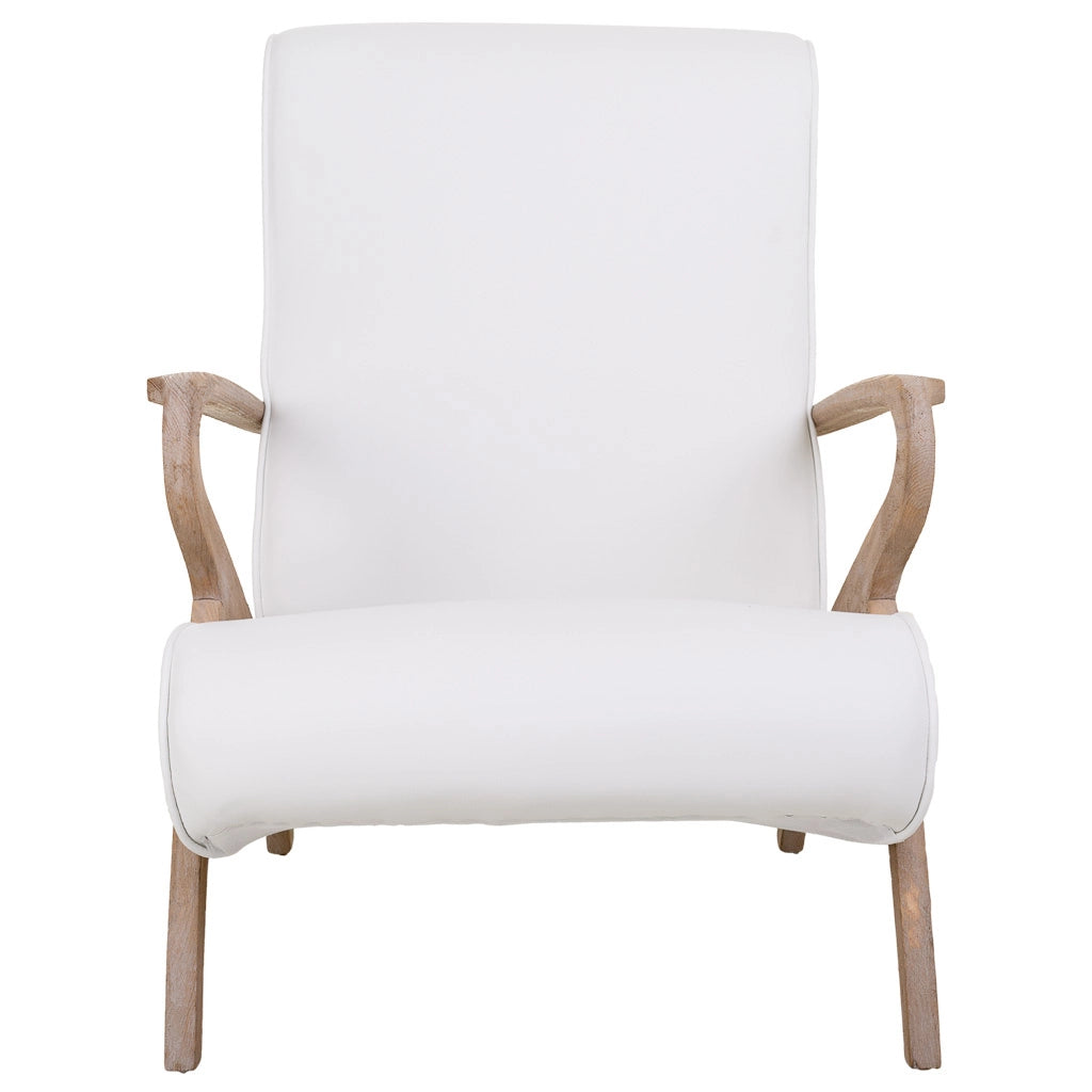 Poltrona in legno imbottita in similpelle bianca 57x55x33/85h