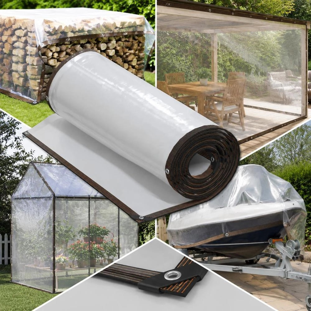 Telo trasparente in polietilene con occhielli rinforzati e bordi orlati, copertura con visibilità 70% per mobili da giardino, piscina, patio e balcone, telo robusto in plastica, 4x5 m, ideale per esterni