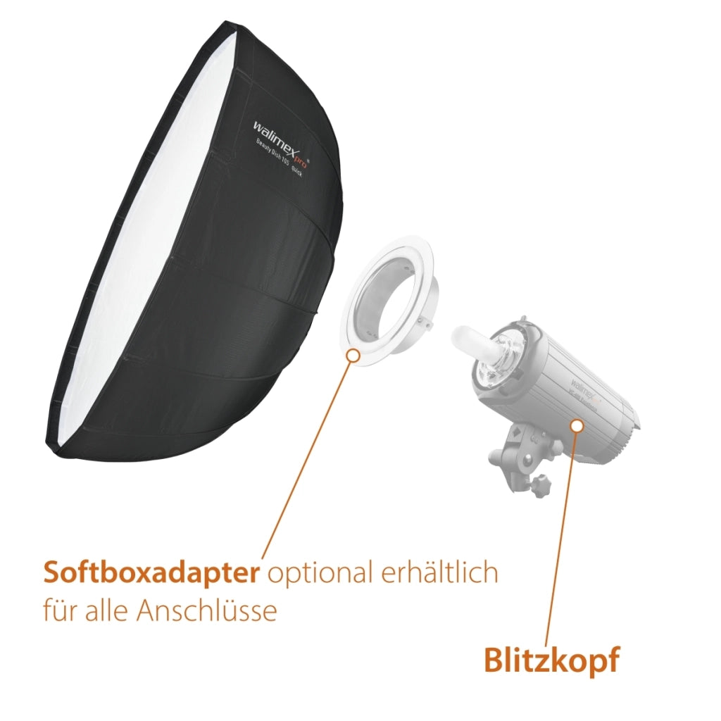 Studio Line Beauty Dish Softbox QA105 - Beauty Dish light shaper, Ø 105 cm, profondità 46 cm, pieghevole, con griglia, diffusore interno ed esterno, per flash da studio Speedlite, 22456