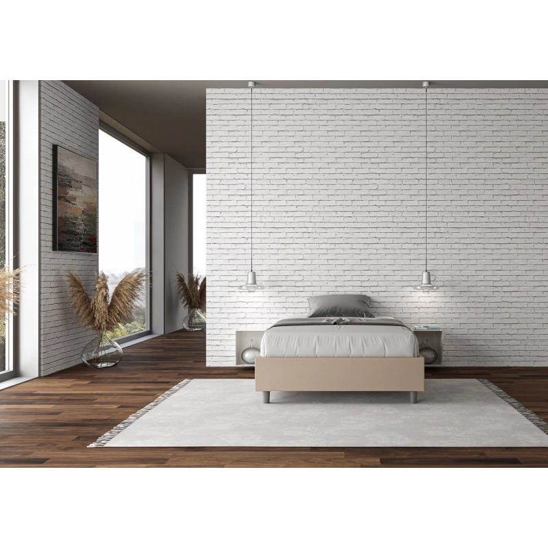Letto Sommier imbottito Matrimoniale francese 140x190 cm Azelia - Similpelle,Tortora,Contenitore
