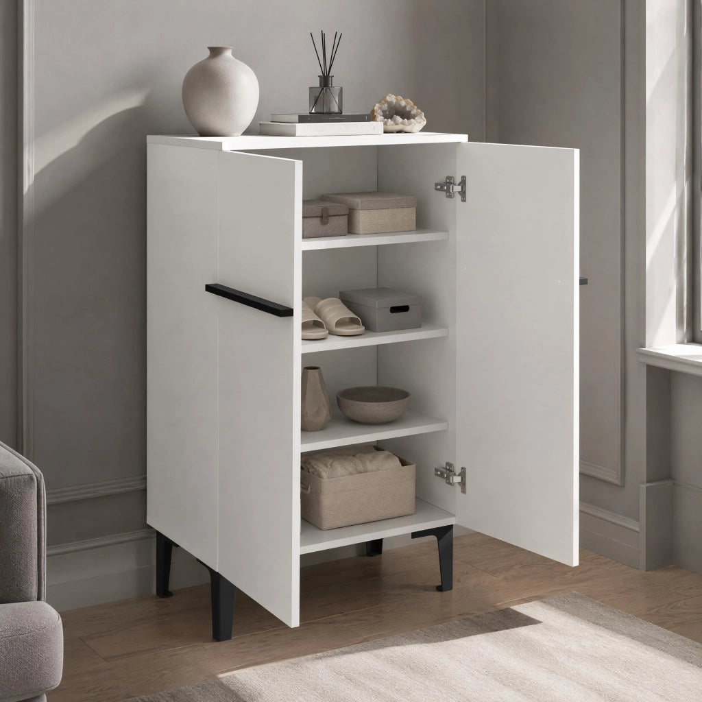 Scarpiera moderna con doppie ante e ripiani regolabili 95 x 60 x 34;5 cm; bianco e nero