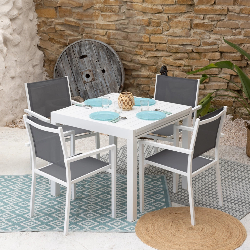 VENEZIASet di mobili da giardino allungabili in textilene grigio 90/180 - alluminio bianco