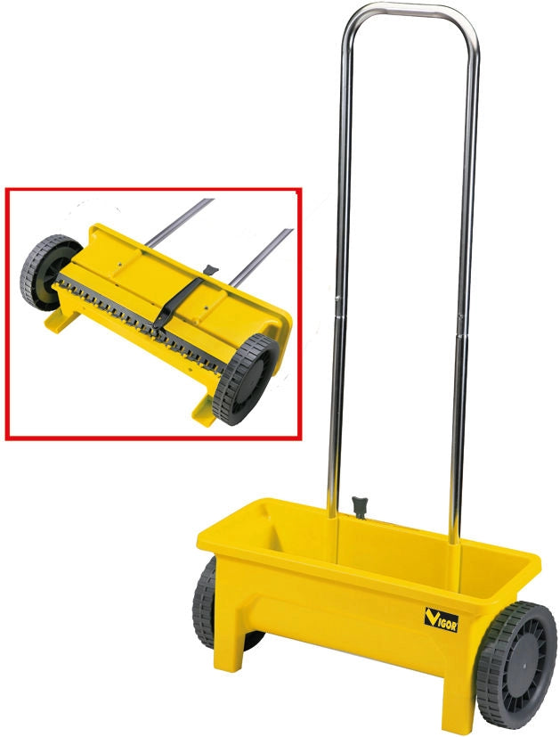Vigor 6210610 V-CS-12 Carriola Spandisale o Sementi Capacita' 12 Litri Struttura in Alluminio Vasca in Polipropilene Sistema di Spanditura Regolabile Ruote in Plastica colore Nero