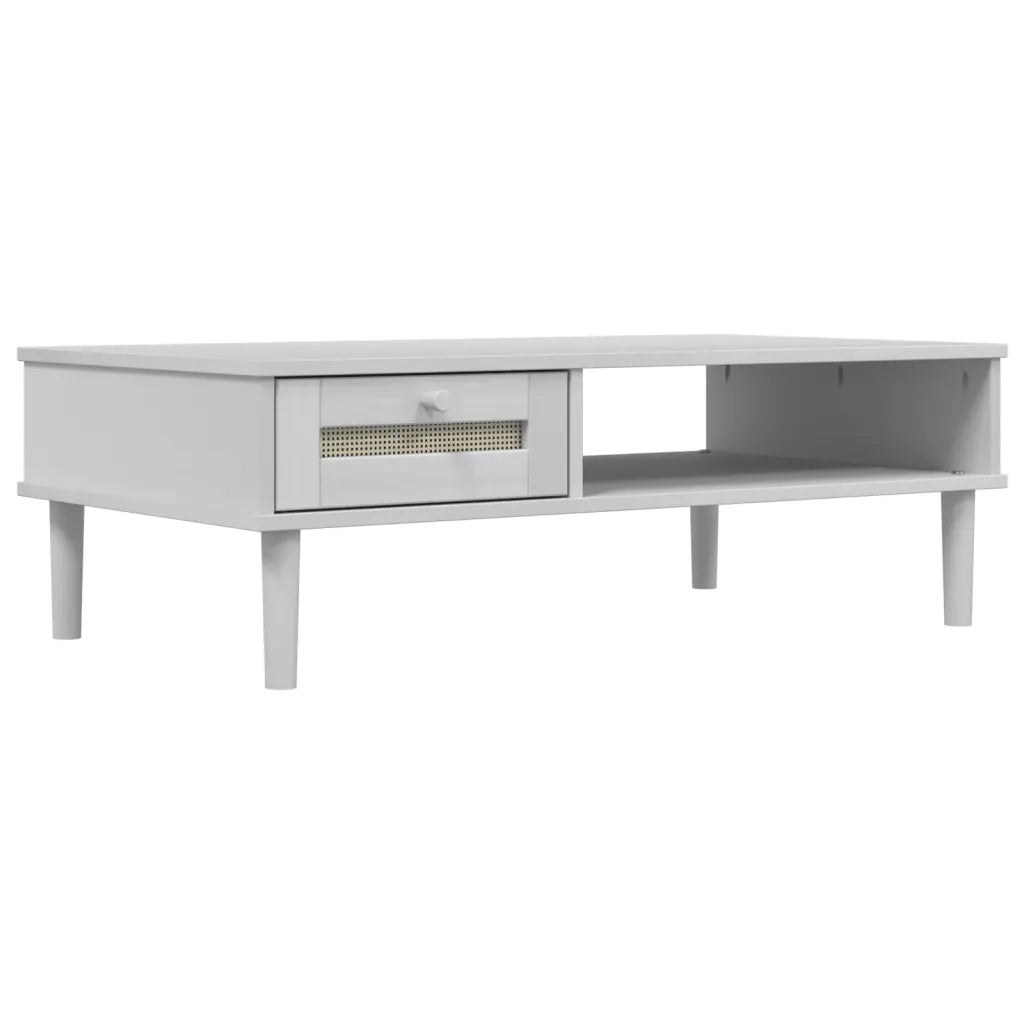 Tavolino SENJA Aspetto Rattan Bianco 100x55x33cm Legno Massellocod mxl 84462