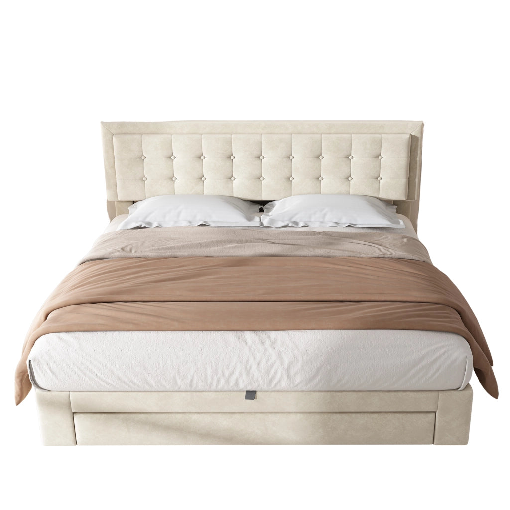 Letto contenitore – 160x200 cm – cassetti rete – velluto beige