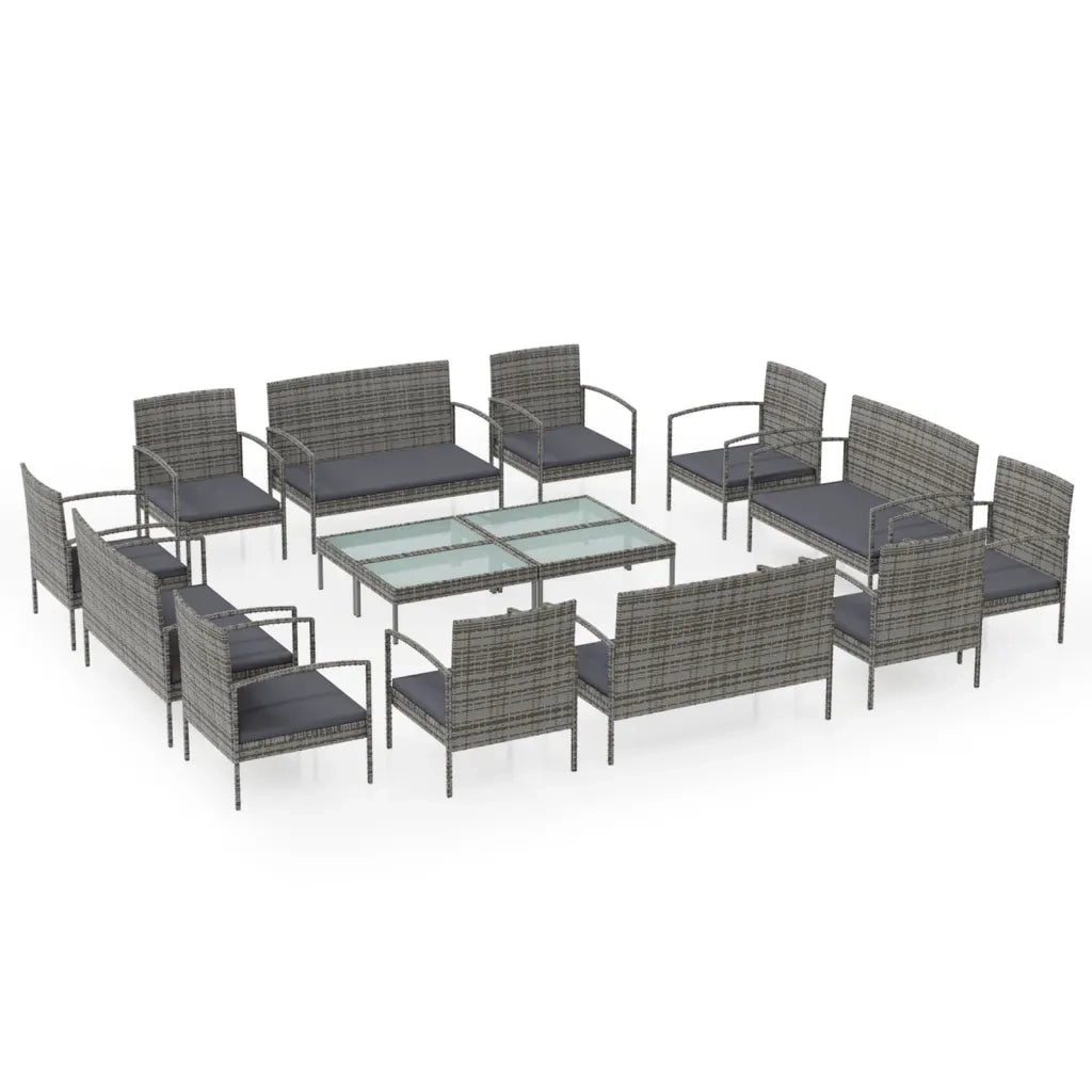 Set Divani da Giardino 16 pz con Cuscini in Polyrattan Grigio cod mxl 45882