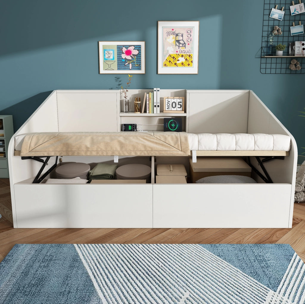 Letto singolo contenitore idraulico 90x200 cm bianco con USB-C