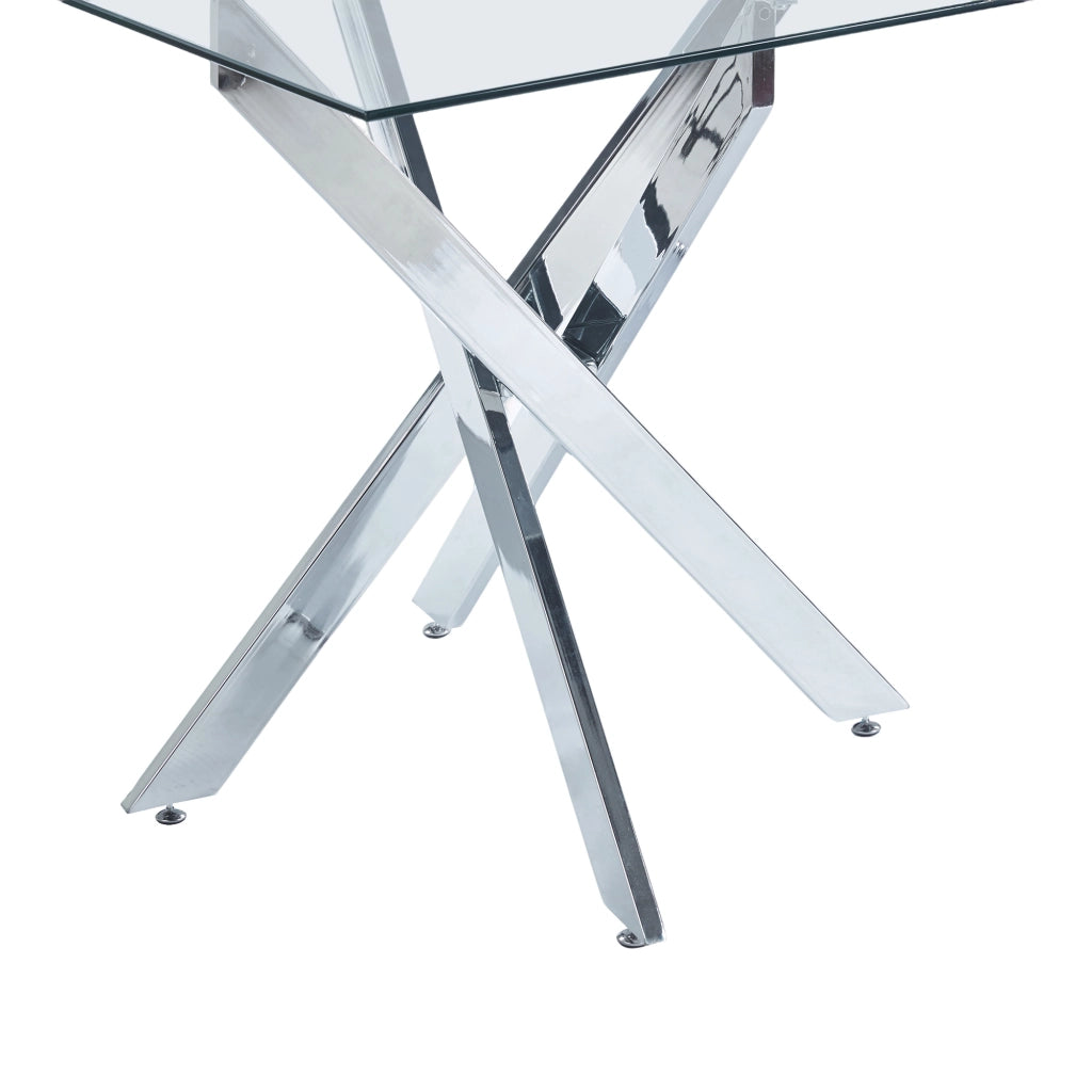 Tavolo da pranzo quadrato con piano in vetro e gambe in metallo per cucina e soggiorno argento 80 × 80 × 75 cm
