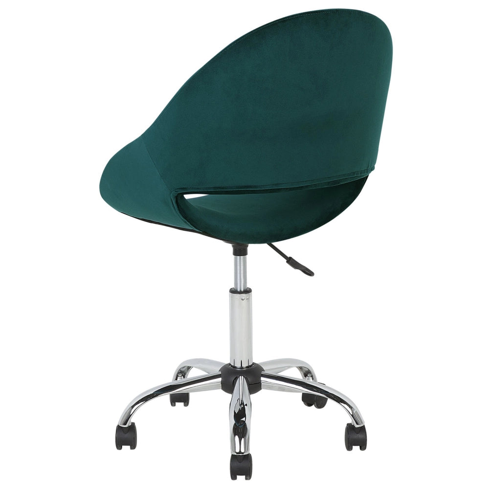 Sedia da Ufficio Girevole Verde con Base Argento Rivestimento in Velluto Regolabile in Altezza