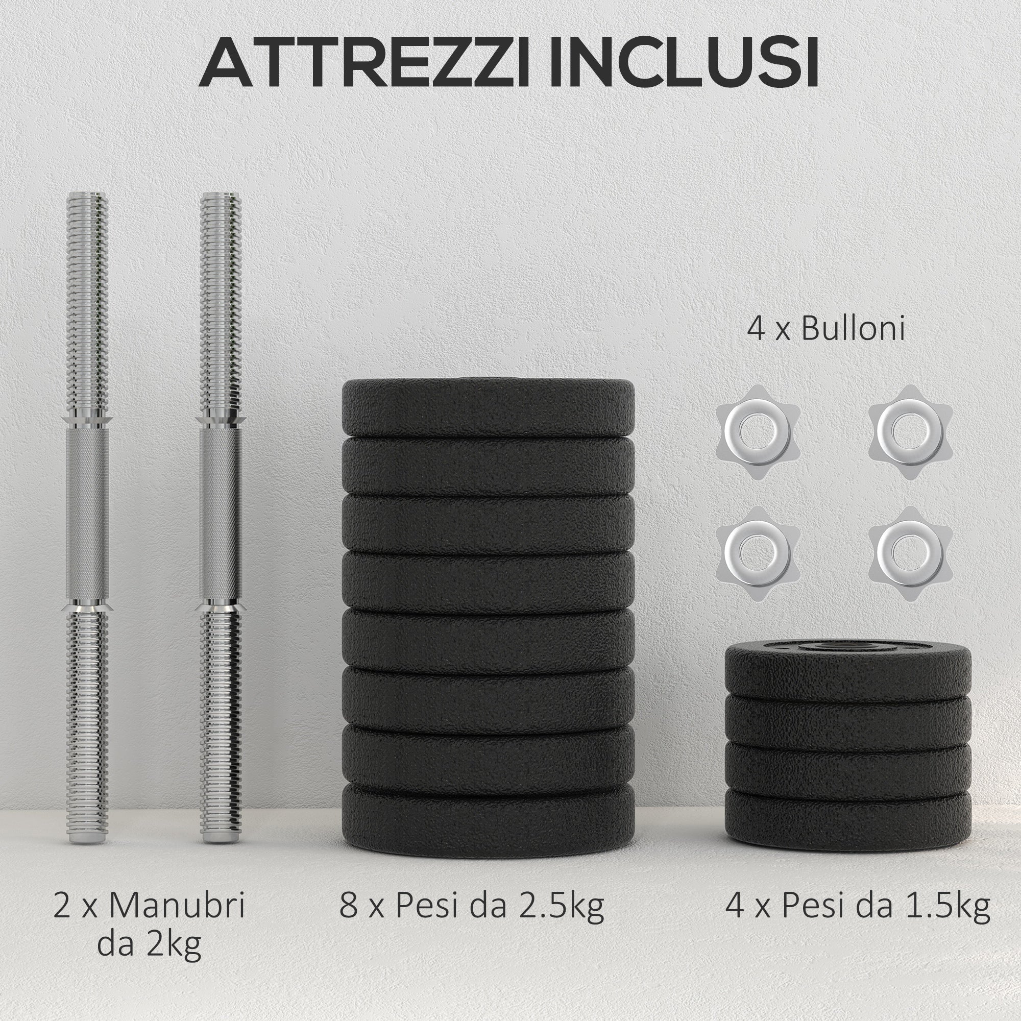 Set Pesi Manubri da 30 kg con 12 Dischi in Acciaio e Sabbia Nero