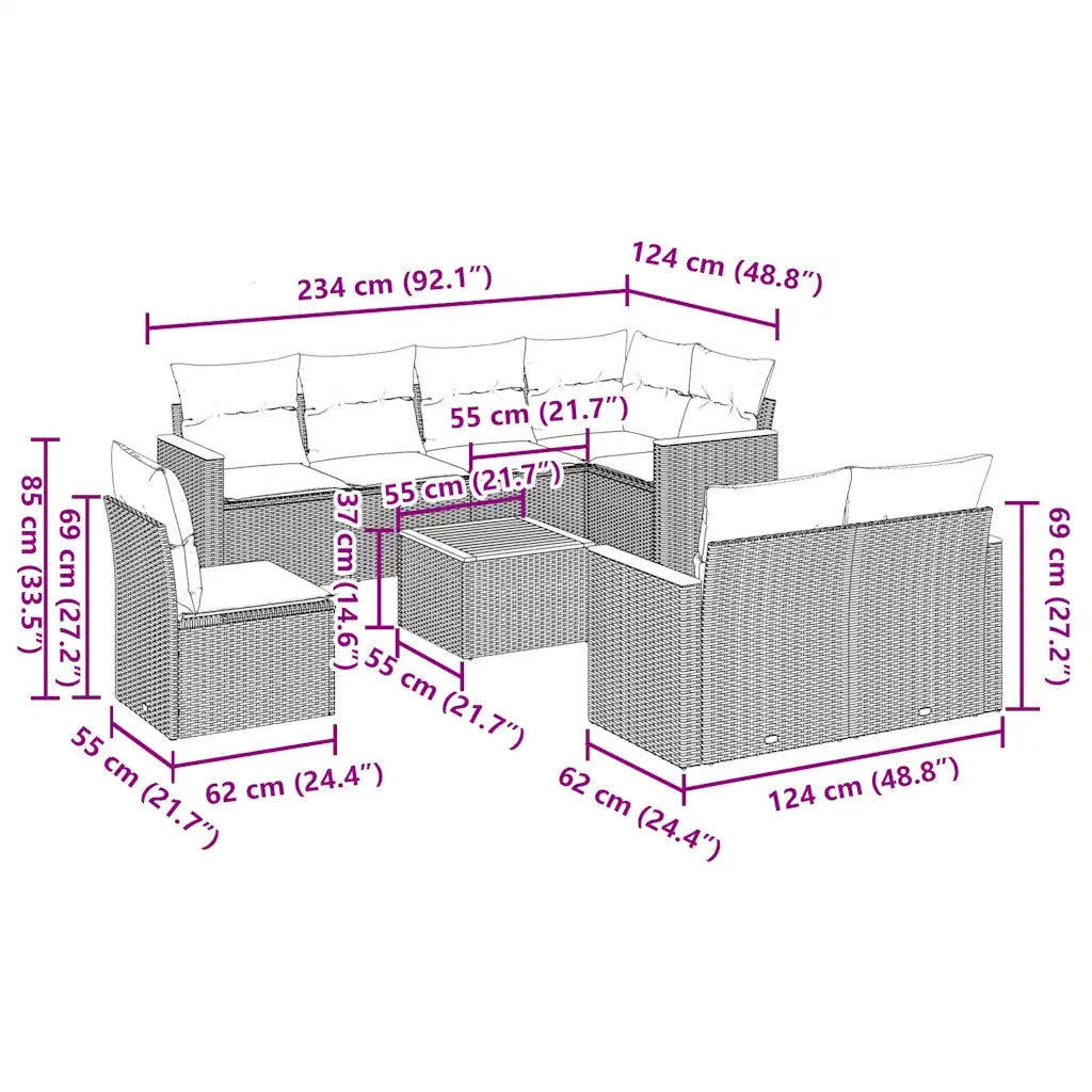 Set Divani da Giardino 9 pz con Cuscini Nero in Polyrattancod mxl 88549