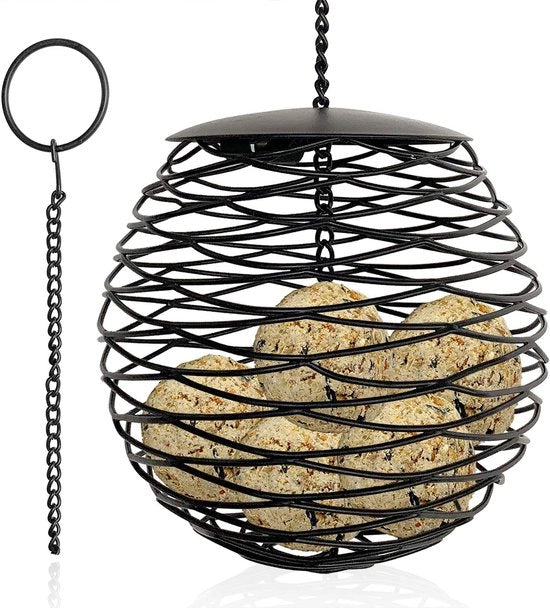 Alimento per Uccelli - Grande Capacità - Sospeso Allevamento per Finch - Cardinal - Picchio - Passero - Robin - Diametro 13cm - Metallo - Nero